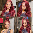 13x4 99J Burgundy Lace Front Human Hair Wigs For Women Brazilian Body Wave Red Hair Lace Wigs HD Lace Frontal Wigs Remy Plucked