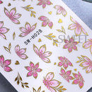 2/3pcs Golden Pink Hibiscus Flower Nail Stickers 3D Bronzing Border Petals Sakura Line Sliders Nail Decals DIY Manicure Decor