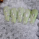 4pcs Roman Letter Nail Stickers Golden Silver Black White Alphabet Design Self Adhesive Decal English Words DIY Manicure Decor
