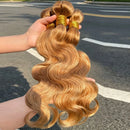 #27 Honey Brown Body Wave Bundles With Closure Colored Human Hair Bundles With Closure Brazilian Hair Weave 3/4 Bundles And Fron