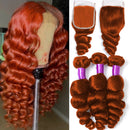 #350 Ginger Orange Loose Wave Human Hair Bundles Wholesale Bundles With Closure Frontal HD Lace Brazilian Deep Curly Hair Weave