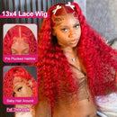 200% Density 13x4 Red Curly Water Deep Wave Lace Frontal Wigs Human Hair 30 40 Inch 13x6 Red Lace Front Human Hair Wig For Women