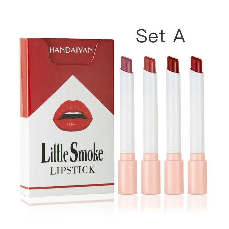 4 Matte Lipstick Kit Cigarette Smoke Tube Lip Gloss Long Lasting Waterproof Nude Red Lip 24 Hour Lip Tint Stain