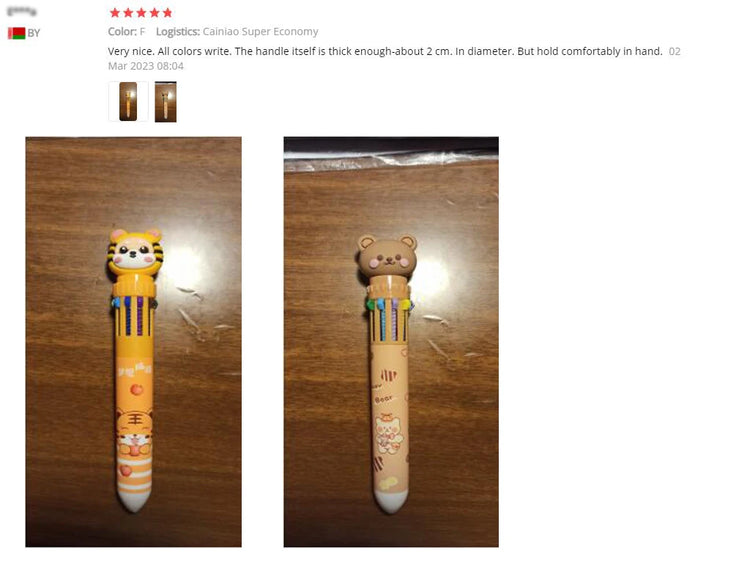 10 Colors Ballpoint Pen Cartoon Bear 0.5mm Colorful Ink Gel Pens Silicone Kawaii Pens School Office Supplies Korean Stationery