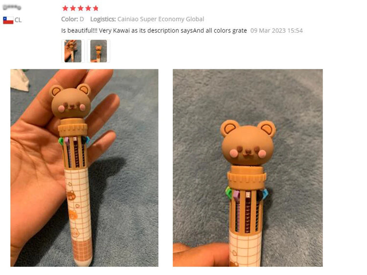 10 Colors Ballpoint Pen Cartoon Bear 0.5mm Colorful Ink Gel Pens Silicone Kawaii Pens School Office Supplies Korean Stationery