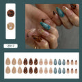 24pcs White Flower Fake Nail Tips Ins Yellow Pink Blush False Nails Wearable Full Cover European Almond Shaped Press on Nails