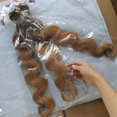 #27 Honey Brown Body Wave Bundles With Closure Colored Human Hair Bundles With Closure Brazilian Hair Weave 3/4 Bundles And Fron