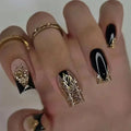 24Pcs Fashion Fake Nails Press on Short Square Head False Nail Art Black Starlit Sky Design Artifical Full Cover Nail Tips