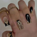 24Pcs Fashion Fake Nails Press on Short Square Head False Nail Art Black Starlit Sky Design Artifical Full Cover Nail Tips