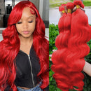 10-30“ Hot Red Colored Body Wave Human Hair Bundles Raw Hair Extensions Raw 1/3/4 Human Hair Bundles Double Weft Wholesale