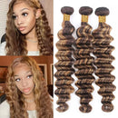 P4/27 Highlight Ombre Loose Deep Wave Bundles with 4x4 13x4 HD Closure Frontal Virgin Human Hair 3/4 Bundles With Closure