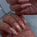 24pcs White Flower Fake Nail Tips Ins Yellow Pink Blush False Nails Wearable Full Cover European Almond Shaped Press on Nails