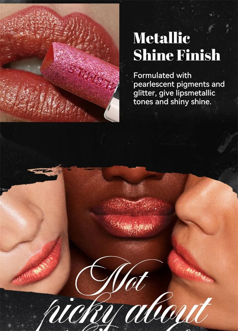 6 Color Glitter Lipstick Flash Lasting Easy Color Diamond Lipstick Waterproof Moisturizing Metallic Pearlescent Sexy Lips Makeup