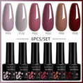 LILYCUTE 6Pcs/Set 7ML Brown Gel Nail Polish Winter Coffee Semi Permanent Soak Off UV Gel Design Nail Art Manicure Kit Varnish