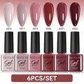 LILYCUTE 6Pcs/Set 7ML Brown Red Coffee Nail Gel DIY Nail Art Semi Permanent Soak Off UV Gel Design Nail Art Manicure Kit Varnish