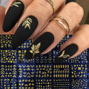 30 Sheets Golden Floral Nail Art Stickers - 3D Self-Adhesive Shimmering Leaf & Flower Designs for DIY Manicure
