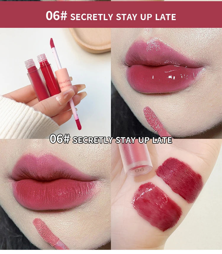 Double End Lip Glaze Full Gloss Mirror And Matte Velvet Long Term Color And Moisture Lip Gloss Anti Stain Cosmetic Lip Glaze