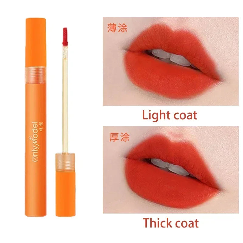 Bright Orange Color Lip Glaze Carrot Matte Velvet Liquid Lip Gloss Easy to Apply Lasting Lipstick Korea Lips Makeup Cosmetics