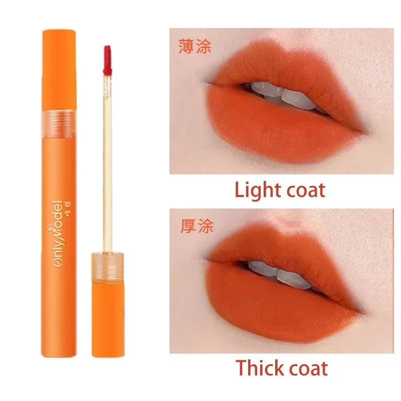 Bright Orange Color Lip Glaze Carrot Matte Velvet Liquid Lip Gloss Easy to Apply Lasting Lipstick Korea Lips Makeup Cosmetics