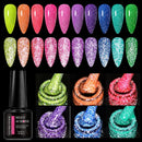 MEET ACROSS 7ml Pink Fluorescent Reflective Gel Nail Polish Glitter Neon Semi Permanent UV LED Gel Nail Art Varnish Manicure
