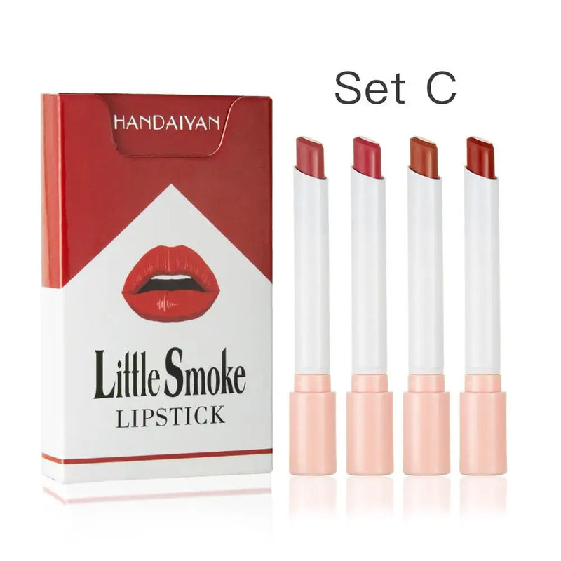 4 Matte Lipstick Kit Cigarette Smoke Tube Lip Gloss Long Lasting Waterproof Nude Red Lip 24 Hour Lip Tint Stain