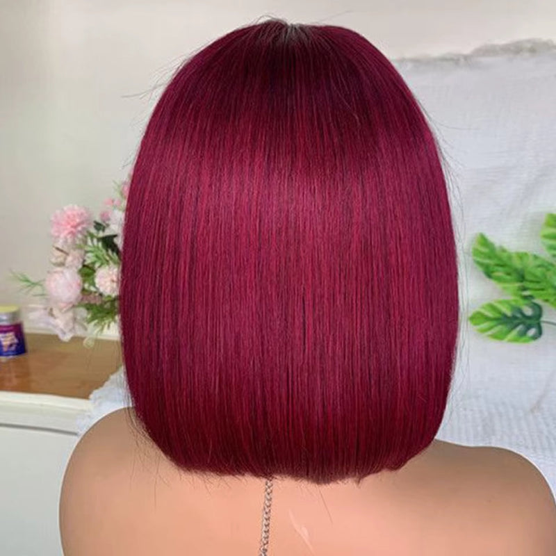 #613 Brazilian 99J Burgundy Short Bob Remy Straight Human Hair Wigs