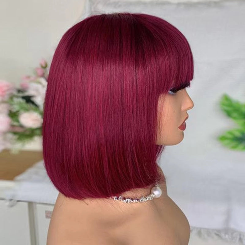 #613 Brazilian 99J Burgundy Short Bob Remy Straight Human Hair Wigs