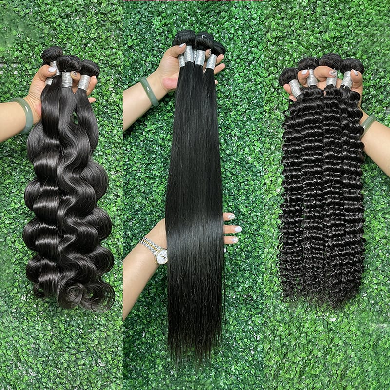 3 Bundles Curly Human Hair Extensions Silky Straight 10A Grade Body Wave Raw Mink Virgin Hair Bundles