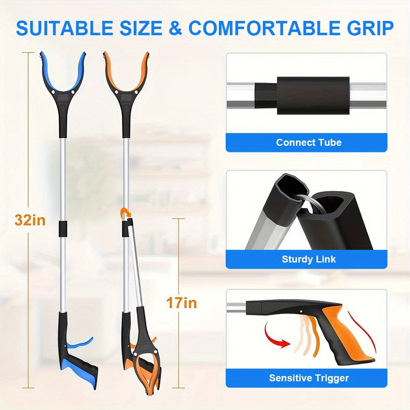 Heavy-Duty Grabber Reacher Tool – 90° Rotating Head Litter Picker & Long-Handle Trash Grabber for Hard-to-Reach Areas, Garden & Home Use