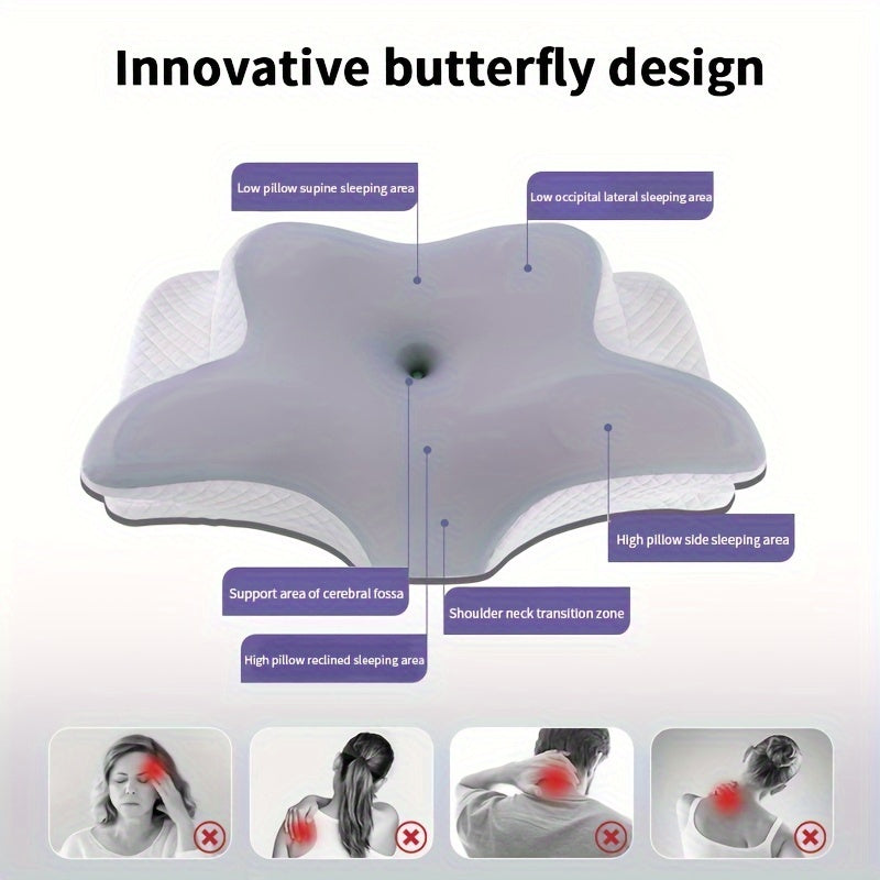 1PC Butterfly Shape Memory Foam Orthopedic Pillow - Ergonomic Cervical Spine Support, Slow Rebound, Sleep Relaxation Neck Pillow, Back And Side Sleeper Bedding, Promotes Correct Spinal Positioning, Low Allergy, Machine Washab