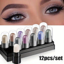 12-Color Waterproof Eyeshadow Lipstick Set 2 in 1 Lip And Eye Makeup Shimmer Glitter & Highlighter Pens Creamy Texture Long Lasting Travel Friendly