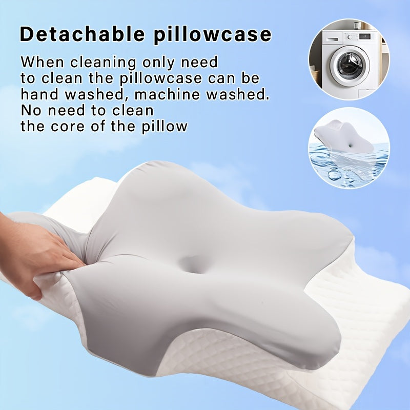 1PC Butterfly Shape Memory Foam Orthopedic Pillow - Ergonomic Cervical Spine Support, Slow Rebound, Sleep Relaxation Neck Pillow, Back And Side Sleeper Bedding, Promotes Correct Spinal Positioning, Low Allergy, Machine Washab