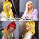 Blonde Red Piano Color Brazilian Straight Human Hair Wigs With Bangs 200% Density Full Machine Made Human Hair Wig