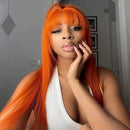 Blonde Red Piano Color Brazilian Straight Human Hair Wigs With Bangs 200% Density Full Machine Made Human Hair Wig