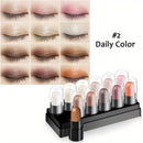 12-Color Waterproof Eyeshadow Lipstick Set 2 in 1 Lip And Eye Makeup Shimmer Glitter & Highlighter Pens Creamy Texture Long Lasting Travel Friendly
