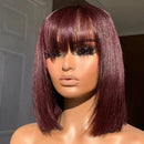 #613 Brazilian 99J Burgundy Short Bob Remy Straight Human Hair Wigs