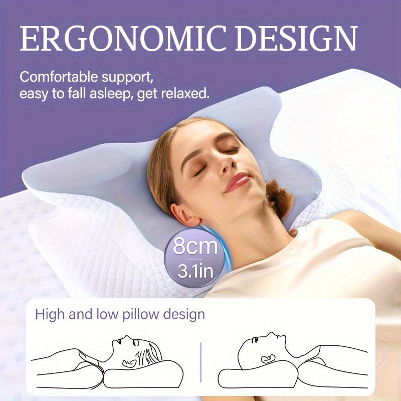 1PC Butterfly Shape Memory Foam Orthopedic Pillow - Ergonomic Cervical Spine Support, Slow Rebound, Sleep Relaxation Neck Pillow, Back And Side Sleeper Bedding, Promotes Correct Spinal Positioning, Low Allergy, Machine Washab