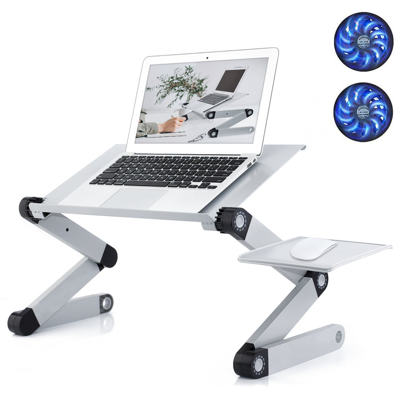 Adjustable Laptop Stand, Laptop Desk with 2 CPU Cooling USB Fans for Bed Aluminum Lap Workstation Desk with Mouse Pad, Foldable Cook Book Stand Notebook Holder Sofa