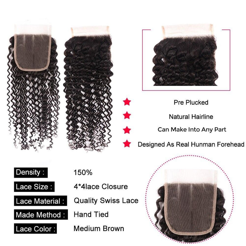 10A Grade Kinky Curly 4x4 Brazilian  5x5 Lace 6x6 Closure Remy Human H