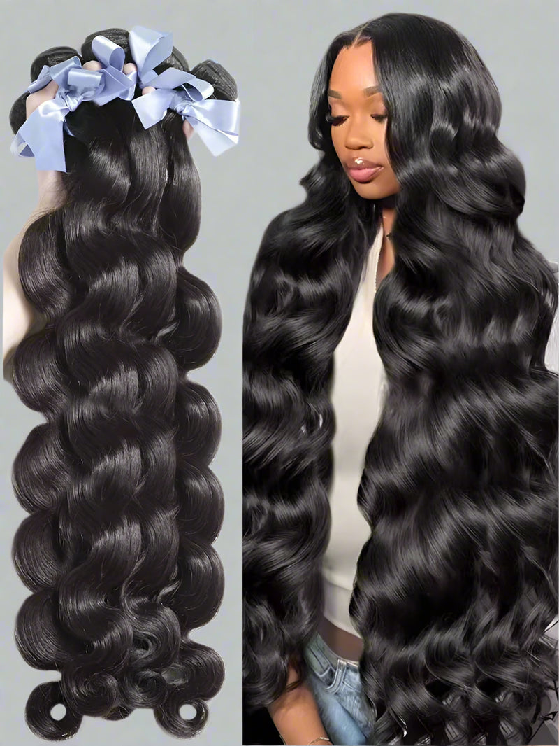 3 Bundles Curly Human Hair Extensions Silky Straight 10A Grade Body Wave Raw Mink Virgin Hair Bundles