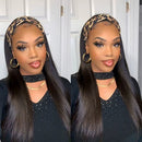 Headband Wig Straight Human Hair Scarf Wig No GLUE Easy Wear for Women