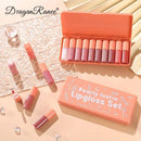 DragonRanee 10 Colors Orange Water Sample Lip Glaze Lipstick Set Moisturizing Dual-use for Lips & Cheeks Waterproof Long-lasting Travel-friendly K-beauty Inspired