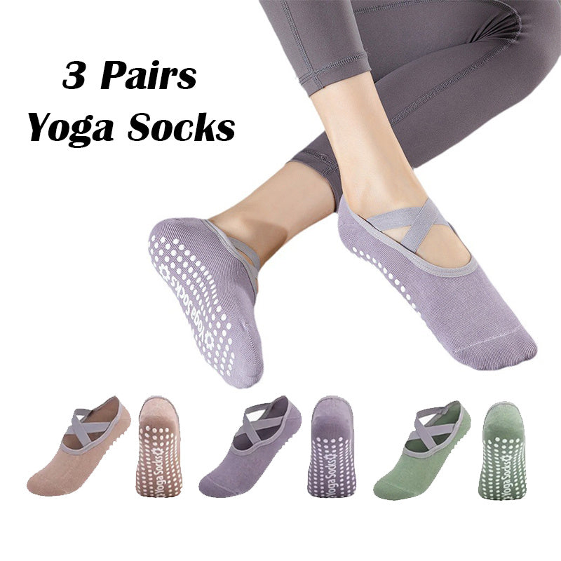 3 Pairs Yoga Socks For Women Non-Slip Grips Straps For Added Balance And Stability Ideal For Pilates Pure Barre Ballet Dance Barefoot Workout