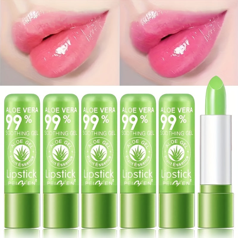 Aloe Vera Color-changing Lipstick 6-pack Long-lasting Moisturizing Constant Temperature Lip Gloss Lip Balm Green Turns Pink Magic Makeup