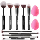 Makeup Brushes Set, Professional Foundation Eyeshadow Concealer Blush Powder Bronzer Applicator, 2 Blender Sponge