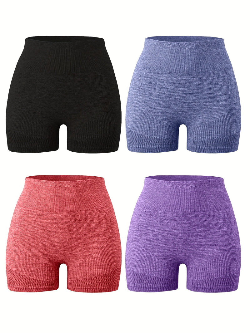 4-Pack High Waist Skinny Shorts Fashionable, Gym-Ready, Form-Hugging - Perfect for Spring & Summer Wardrobe - Womens Clothing