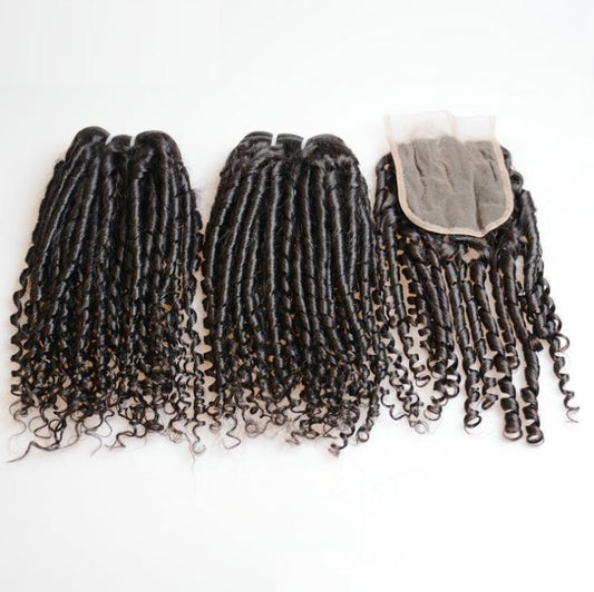 Beumax Double Drawn 12A Grade Bebe Pissy Curl BUNDLES with CLOSURES &