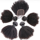 Human Hair Bundles With Closure Afro Kinky Curly Peruvian Raw 3 4 Bundle With 4x4 5x5 HD Lace Closure Yaki Weave With 13x4 Frontal