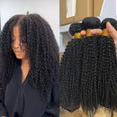 Human Hair Bundles With Closure Afro Kinky Curly Peruvian Raw 3 4 Bundle With 4x4 5x5 HD Lace Closure Yaki Weave With 13x4 Frontal