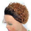 Ombre Short Pixie Cut 13x4x1 T Lace Front Curly Human Hair Wigs 8 Inch